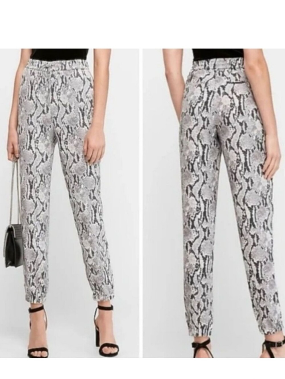 Express Black and White Light Weight Rayon Snakeskin Joggers